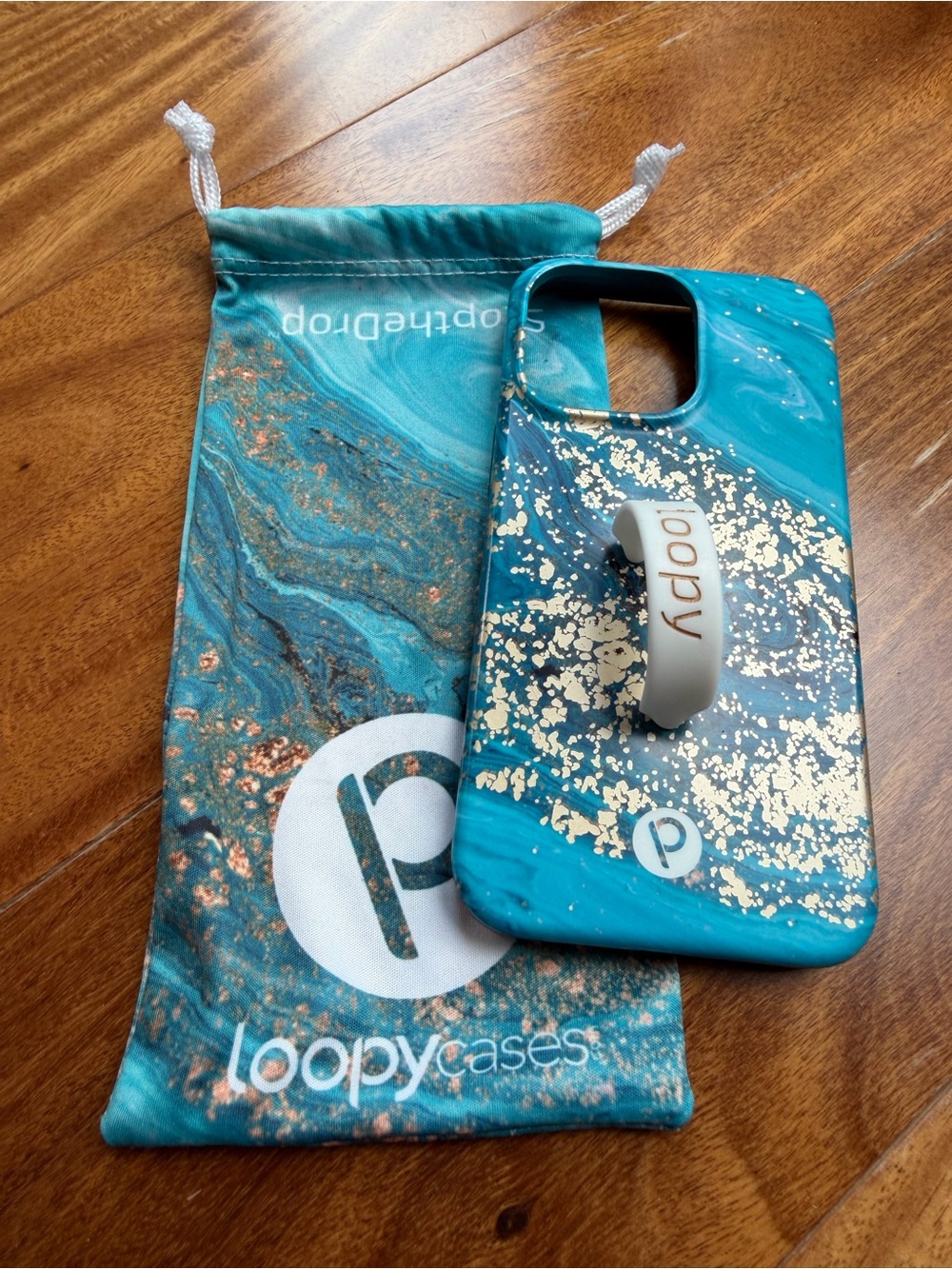 13 Pro Loopy Case Teal Marble Phone Case with Gold Flecks-Jasper.